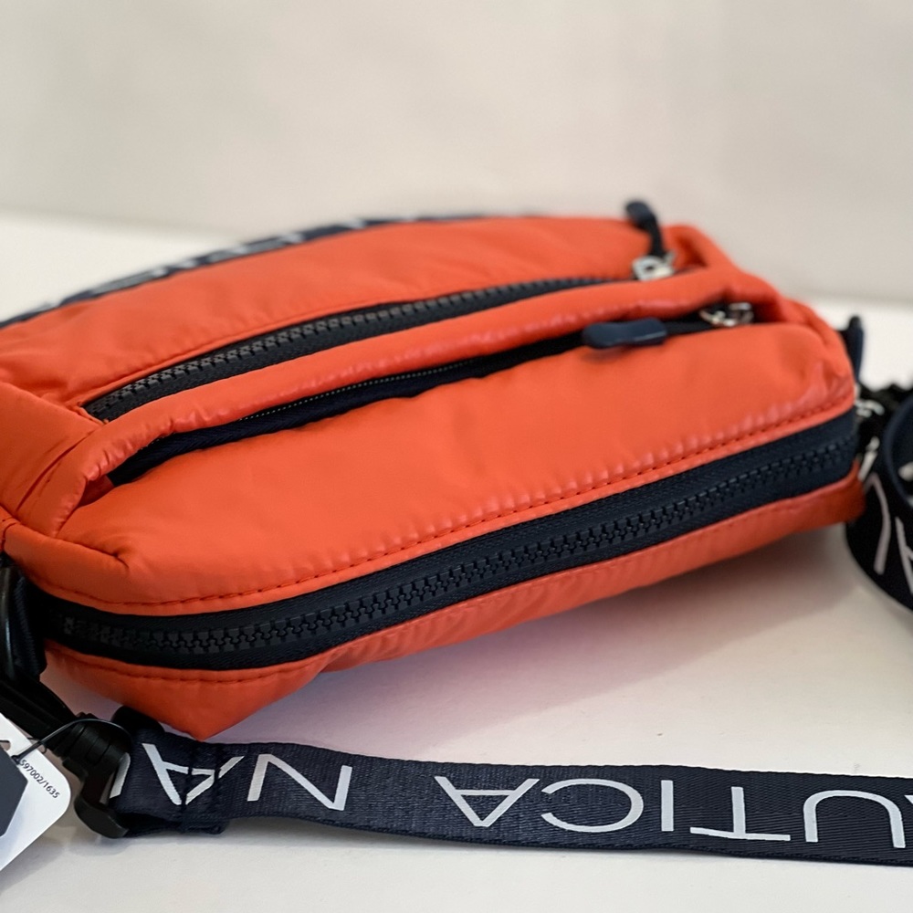 Nautical Crossbody Bag Orange Navy Logo Shoulder Bag Puffer Waist padded - Picture 8 of 16